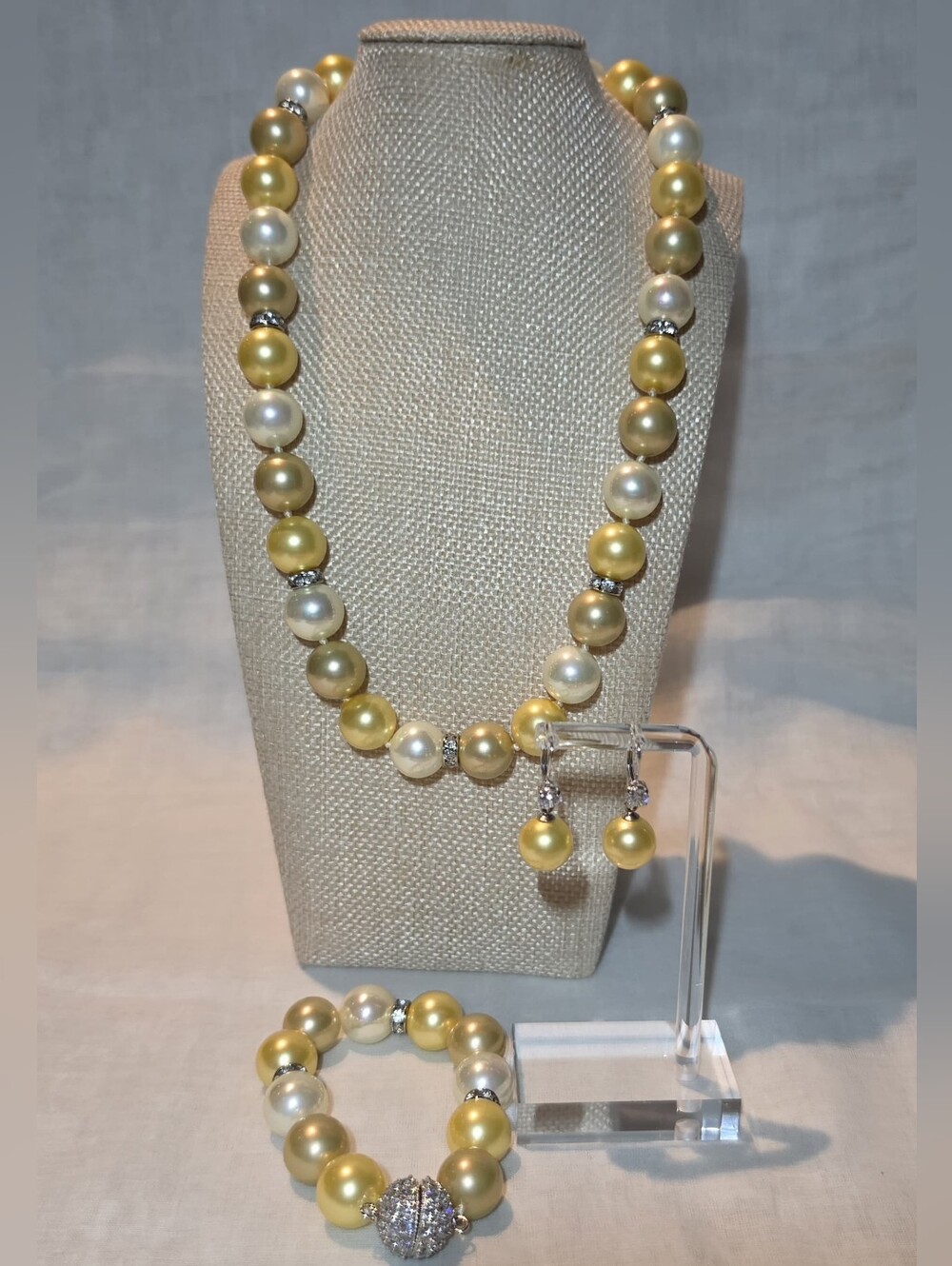 Masami South Sea Mother of Pearl Jewelry Set, Rhodium Over Sterling Silver